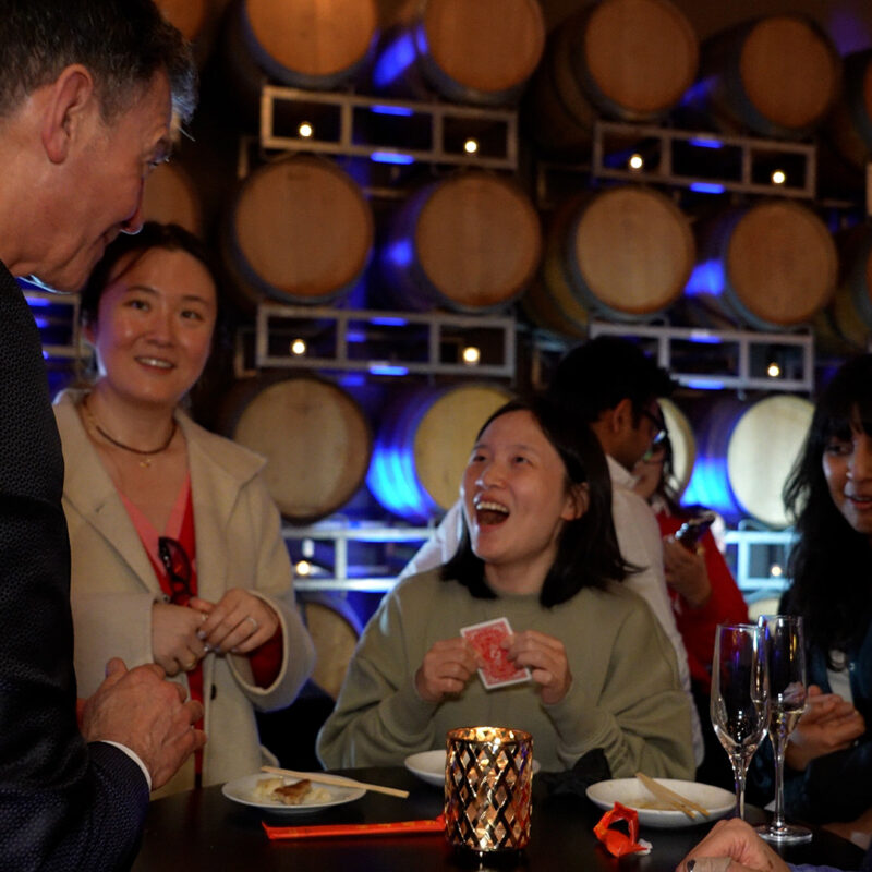 Surprised look on spectator's face from Doug's magic